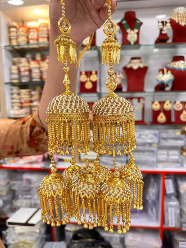 Bollywood Dulhan Wedding CZ Chura Bangle AD Pearl Kundan Bridal Kalire Set - Image 3
