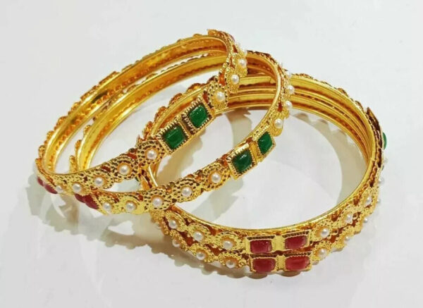 Indian Bollywood Style Gold Plated Pearl 4 Bangles Bracelet Jewelry Set - Image 4