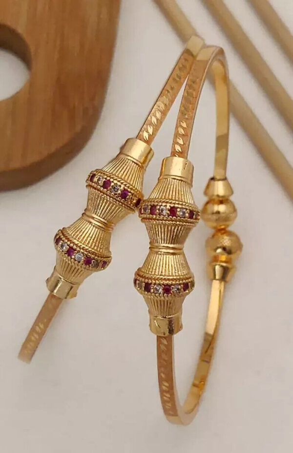 Indian Bollywood Style Gold Plated Bangles Bracelet CZ Red Jewelry Set - Image 4