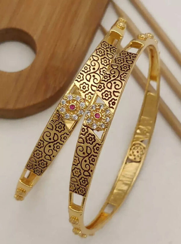 Bollywood Style Gold Plated Indian CZ 2 pcs Bangle Bracelet Designer Jewelry Set