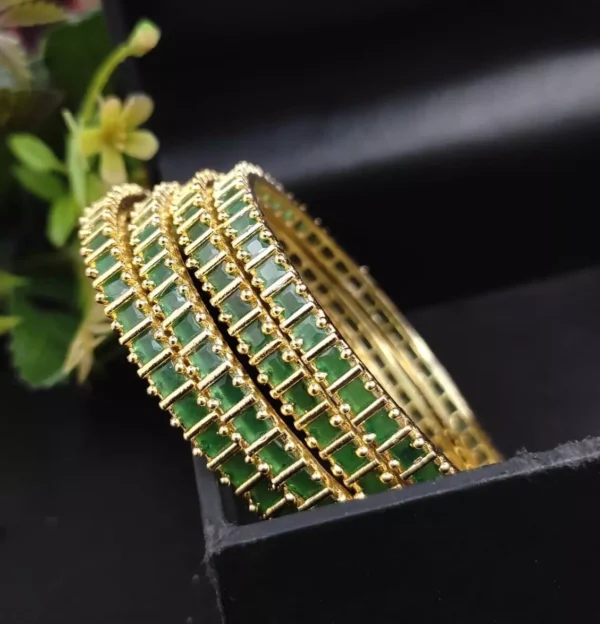 Indian Bollywood Style Gold Plated Set of 4 CZ AD Bangles Bracelet Jewelry Set - Image 4