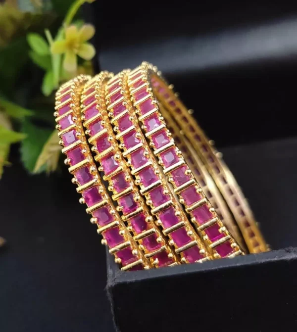 Indian Bollywood Style Gold Plated Set of 4 CZ AD Bangles Bracelet Jewelry Set - Image 3