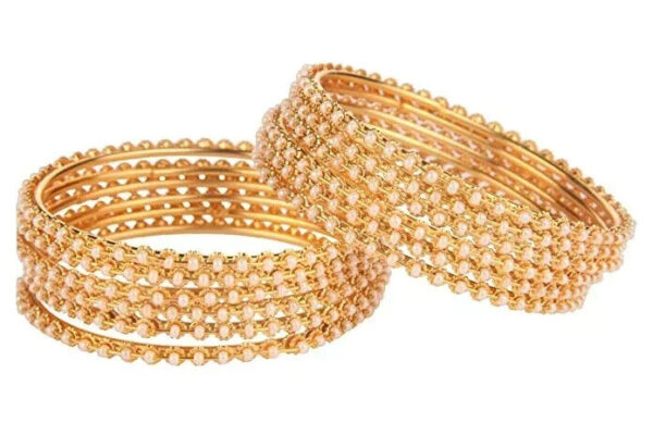 Indian Bollywood Style Gold Plated Set of 12 Pearl Chudi Jewelry Bangle Set - Image 5