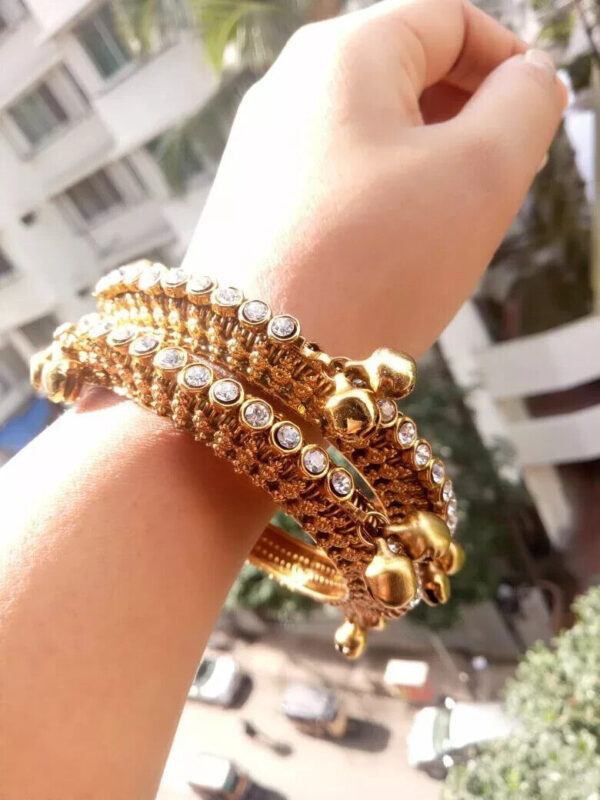Indian CZ Jewelry Gold Plated Bangle Bracelet Traditional Set Bollywood Bangles