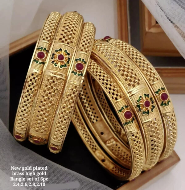 Gold Plated Indian Bollywood Style Bangle Bracelet Bridal Wedding Jewelry Set - Image 3