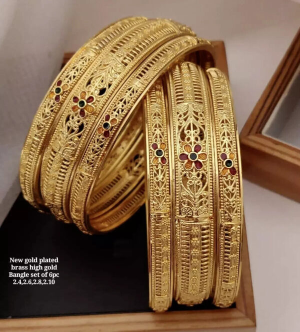 Indian Bollywood Style Gold Plated Bangle Bracelet Bridal Wedding Jewelry Set - Image 5