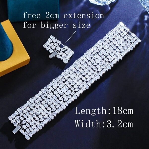 Silver Plated Chunky Statement Big Wide Tennis Bracelets Bangles CZ Jewelry Set - Image 4