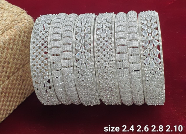 Indian Bollywood Style Silver Plated CZ Bridal Set Of Size Bangles Jewelry Set - Image 4