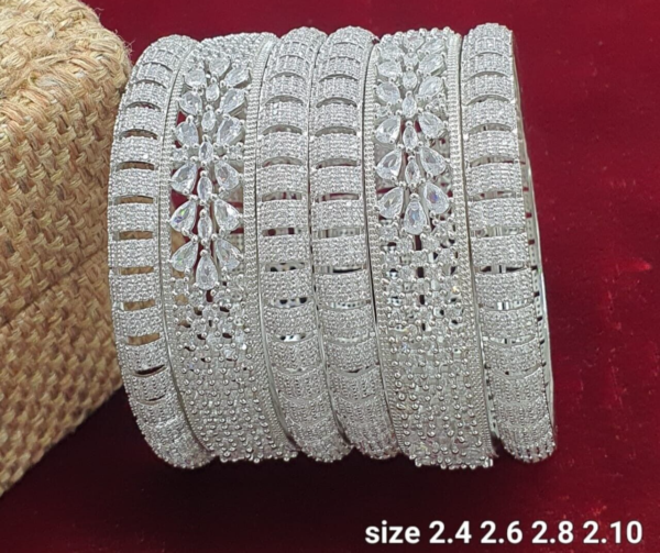 Indian Bollywood Style Silver Plated CZ Bridal Set Of Size Bangles Jewelry Set