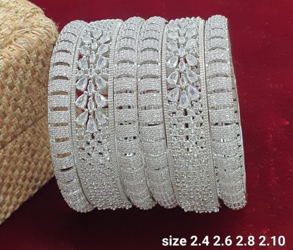 Indian Bollywood Style Silver Plated CZ Bridal Set Of Size Bangles Jewelry Set - Image 2
