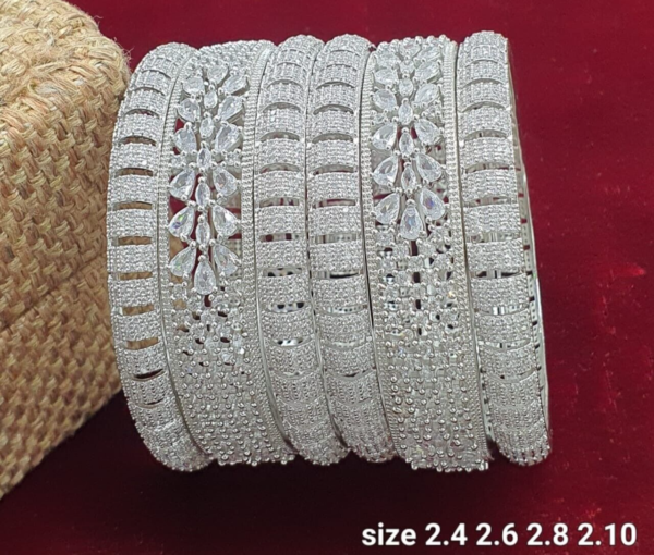 Indian Bollywood Style Silver Plated CZ Bridal Set Of Size Bangles Jewelry Set - Image 4