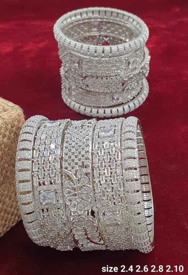 Indian Bollywood Style Silver Plated CZ Bridal Set Of Size Bangles Jewelry Set - Image 4