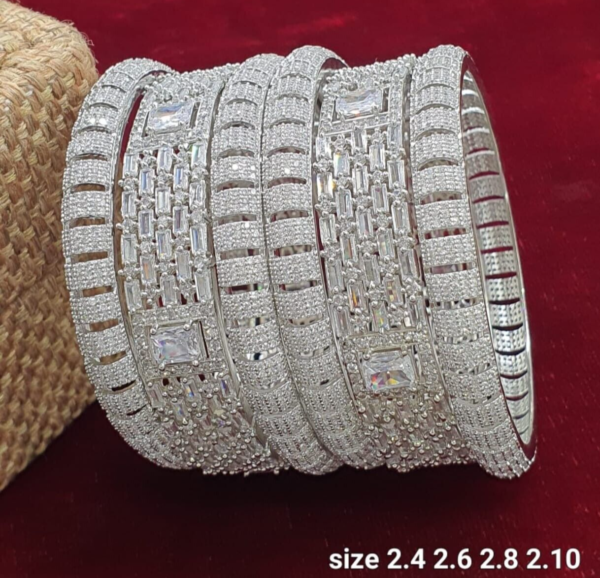 Bollywood Style Silver Plated Indian CZ Bridal Set Of Size Bangles Jewelry Set