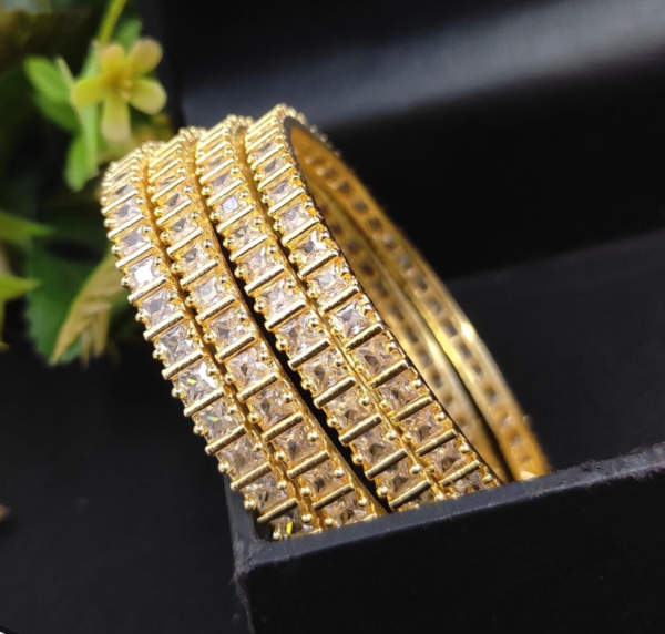 Indian Bollywood Style Gold Plated Set of 4 CZ AD Bangles Bracelet Jewelry Set