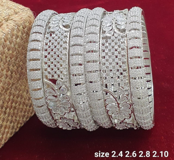 Silver Plated Indian Bollywood Style CZ Bridal Set Of Size Bangles Jewelry Set - Image 3