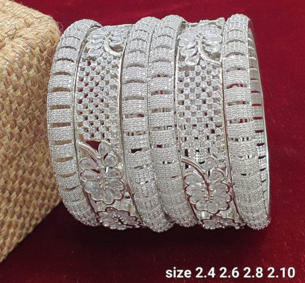 Silver Plated Indian Bollywood Style CZ Bridal Set Of Size Bangles Jewelry Set - Image 5
