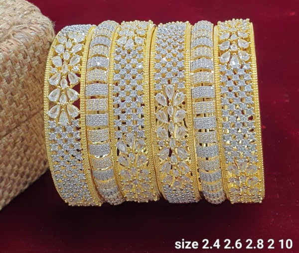 Gold Plated Indian Bollywood Style CZ Bridal Set Of Size Bangles Jewelry Set - Image 3