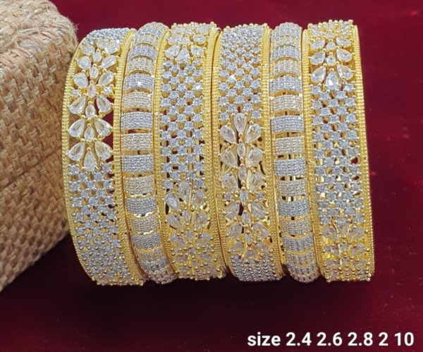 Gold Plated Indian Bollywood Style CZ Bridal Set Of Size Bangles Jewelry Set - Image 5