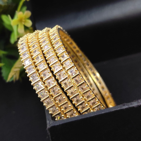 Indian Bollywood Style Gold Plated Set of 4 CZ AD Bangles Bracelet Jewelry Set - Image 2