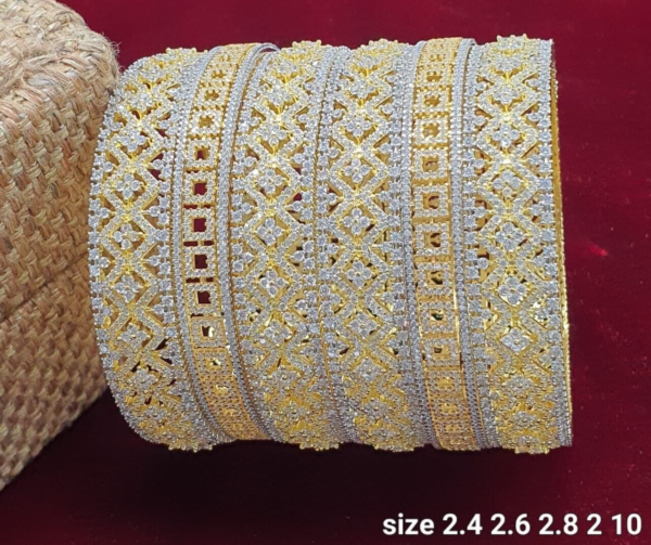 Gold Plated Bollywood Style Indian CZ Bridal Set Of Size Bangles Jewelry Set - Image 2
