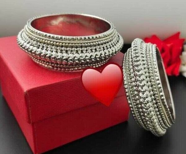 Bollywood Style Silver Plated Kada Indian Bangle Bracelet Bridal Jewelry Set