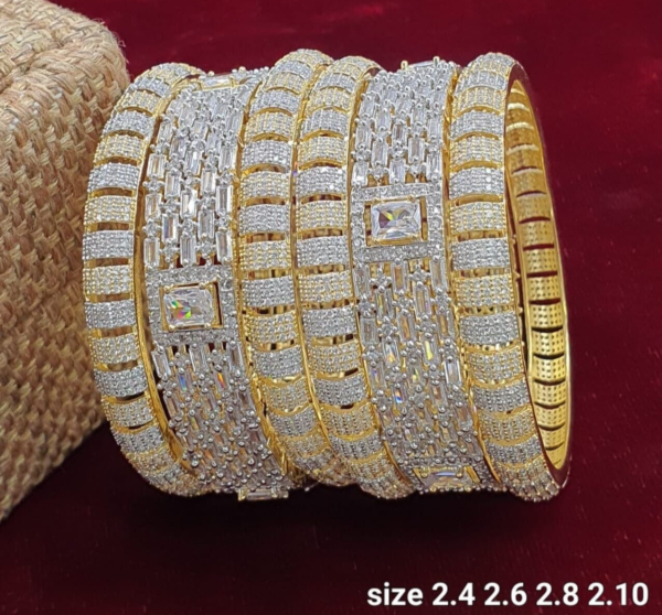 Bollywood Style Indian Gold Plated CZ Bridal Set Of 6 Size Bangles Jewelry Set - Image 4