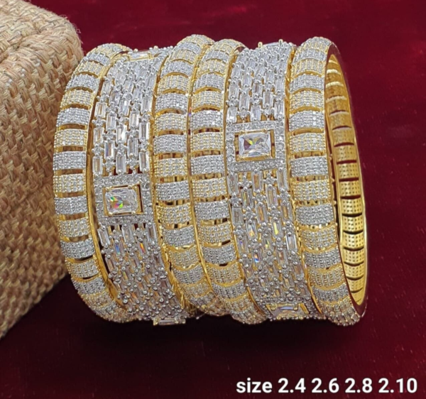 Bollywood Style Indian Gold Plated CZ Bridal Set Of 6 Size Bangles Jewelry Set - Image 5