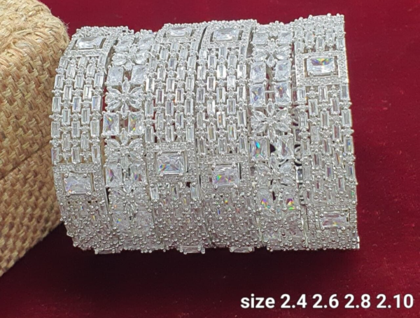 Indian Bollywood Style Silver Plated CZ Bridal Set Of 6 Size Bangles Jewelry Set