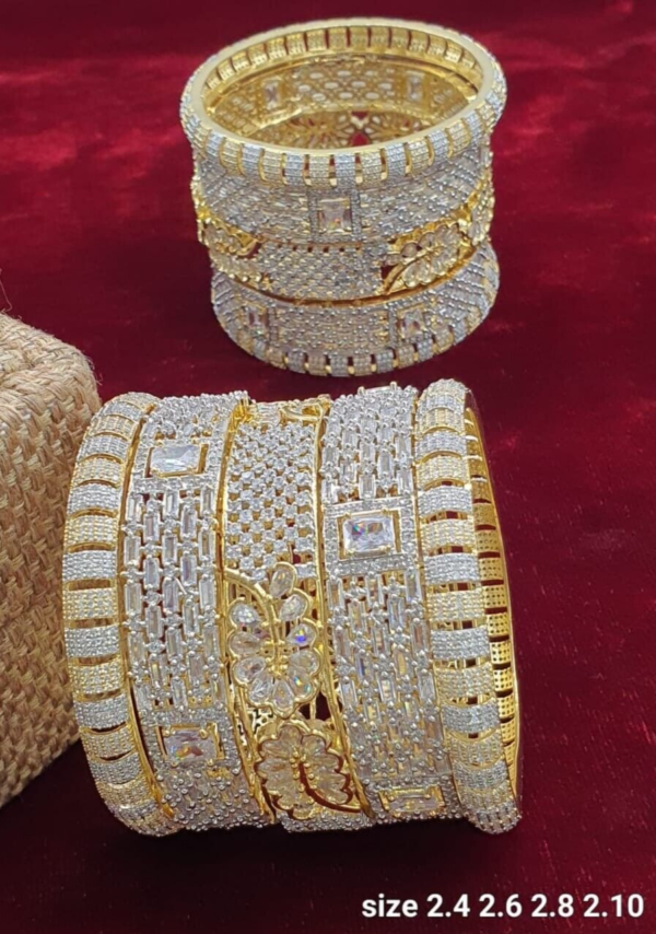 Indian Gold Plated Bollywood Style CZ Bridal Set Of 10 Bangles Jewelry Set - Image 2