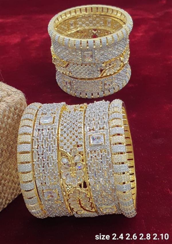 Indian Gold Plated Bollywood Style CZ Bridal Set Of 10 Bangles Jewelry Set - Image 3