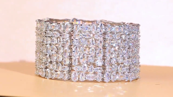 Silver Plated Chunky Statement Big Wide Tennis Bracelets Bangles CZ Jewelry Set - Image 2