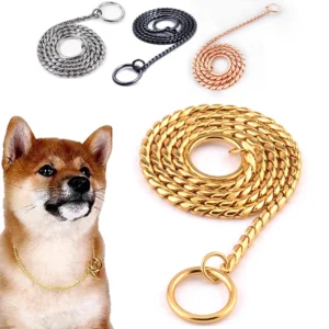 Dog Snake Chain Stainless Steel Gold Chains Collar Metal Slip Walking Training Chew Proof Pet Chains Collars