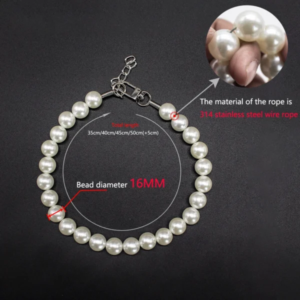 16MM Luxury Big Pearl Dog Collar for Large Dogs Brides Dog Necklace Durable Wire Rope Wedding Jewelry New Costume Accessories - Image 3