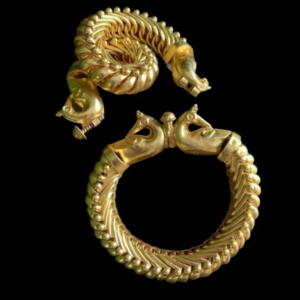 Gold Plated Sterling Silver Peacock Handcrafted Gold Rajasthani Sutlada Kada (Single)