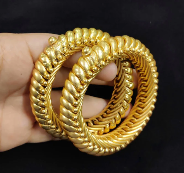 Gold Plated Sterling Silver Handcrafted Gold Rajasthani Sutlada Kada (Single) - Image 10