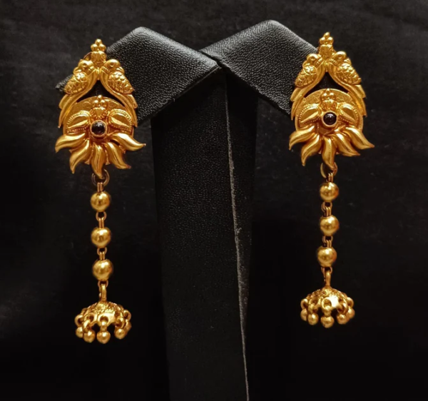 925 Sterling Silver Gold Plated  Twin Parrot Jhumka Drop Earrings – Antique Gold Finish Jhumka - Image 3