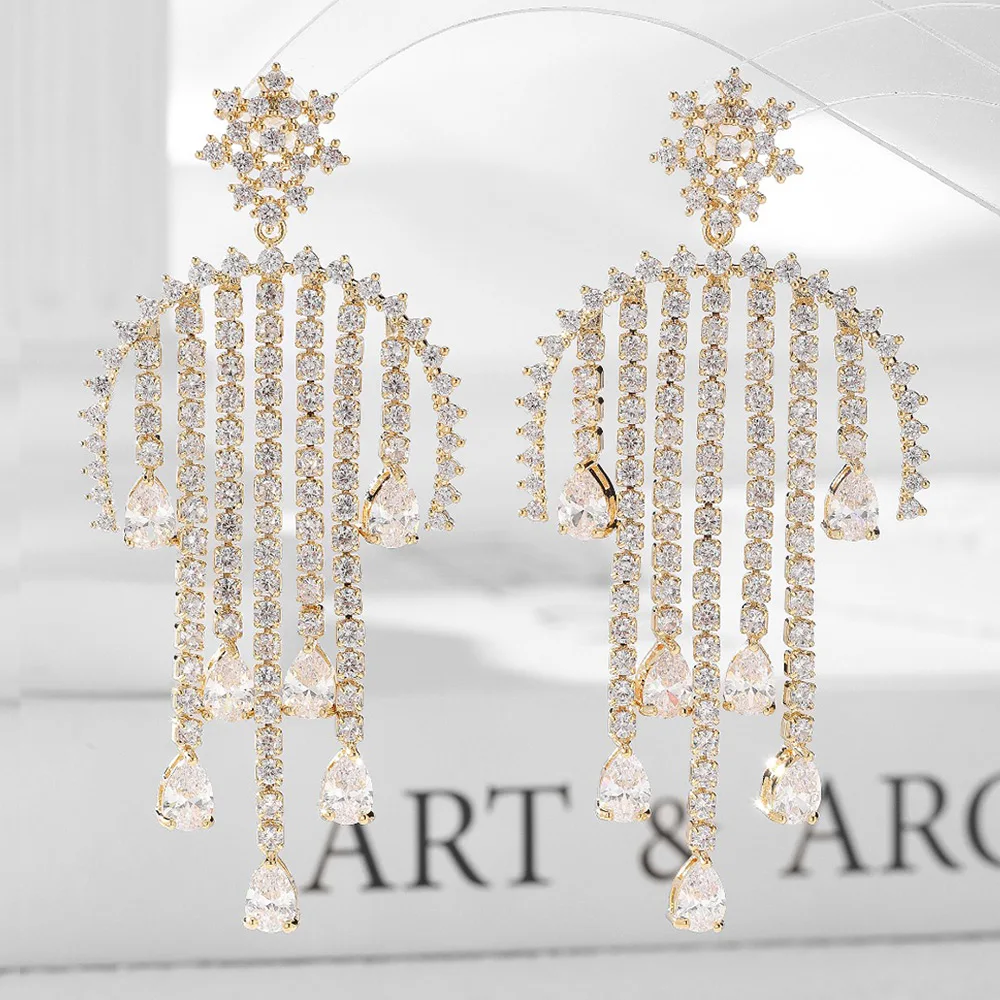 Famous Tassels Drop Earrings for Women Wedding Cubic Zircon Fashion Engagement Party Jewelry - Image 4