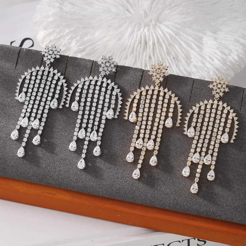 Famous Tassels Drop Earrings for Women Wedding Cubic Zircon Fashion Engagement Party Jewelry - Image 6