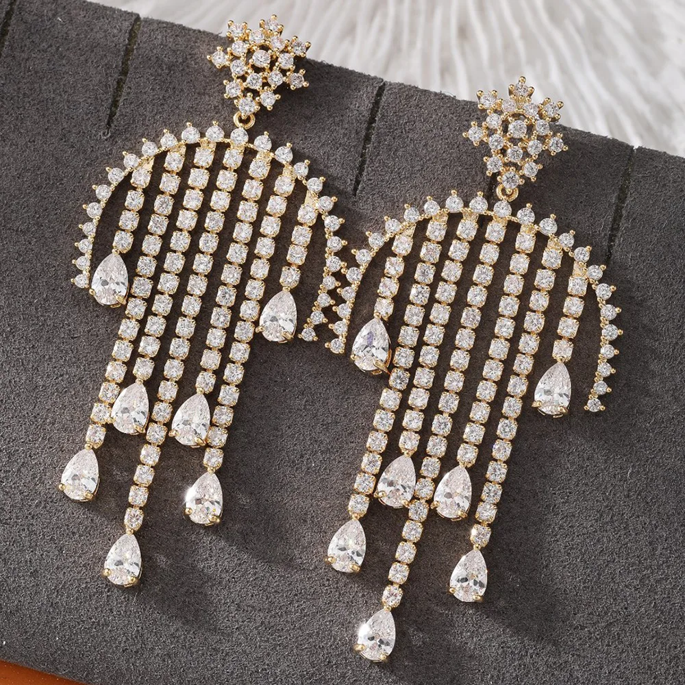 Famous Tassels Drop Earrings for Women Wedding Cubic Zircon Fashion Engagement Party Jewelry - Image 3