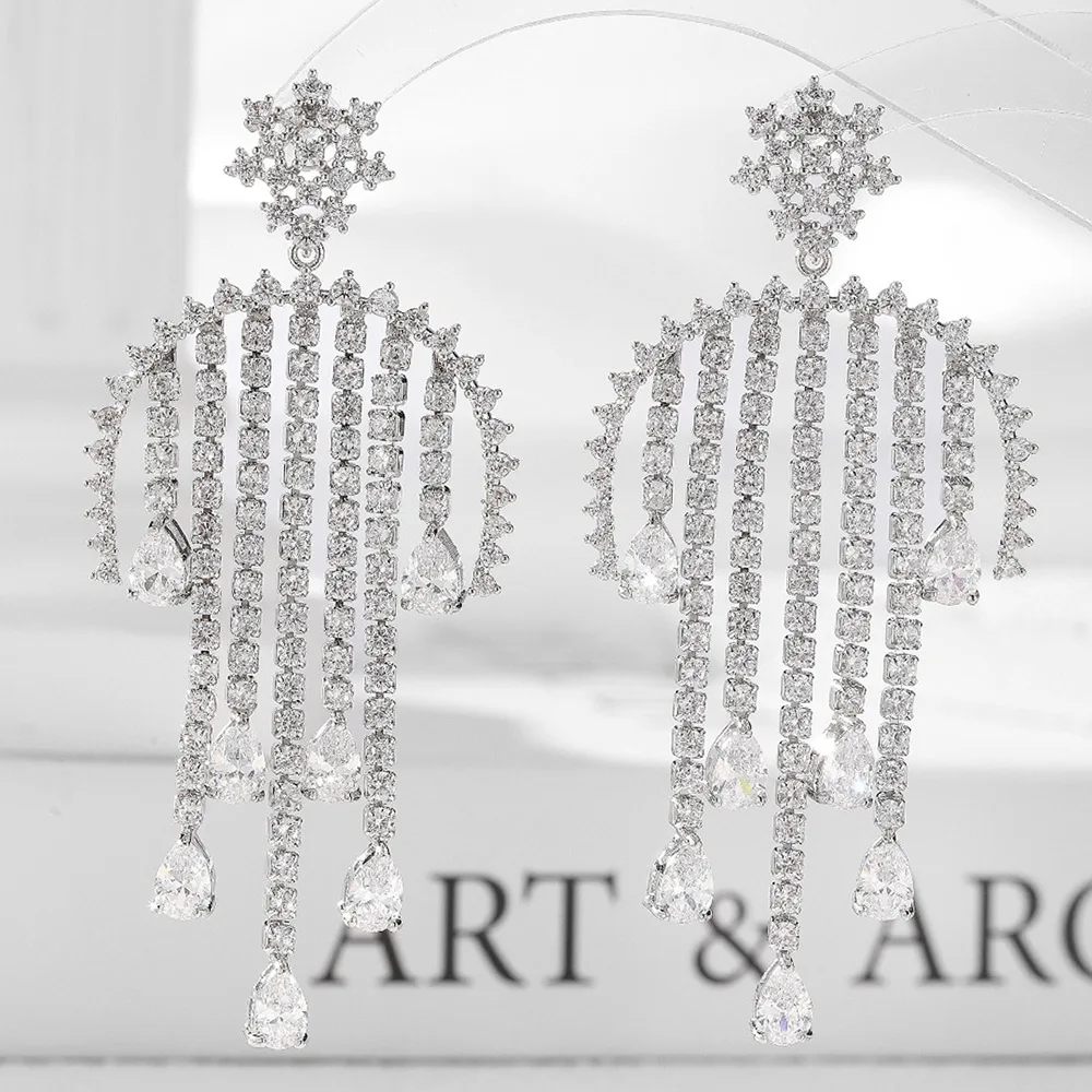 Famous Tassels Drop Earrings for Women Wedding Cubic Zircon Fashion Engagement Party Jewelry - Image 5