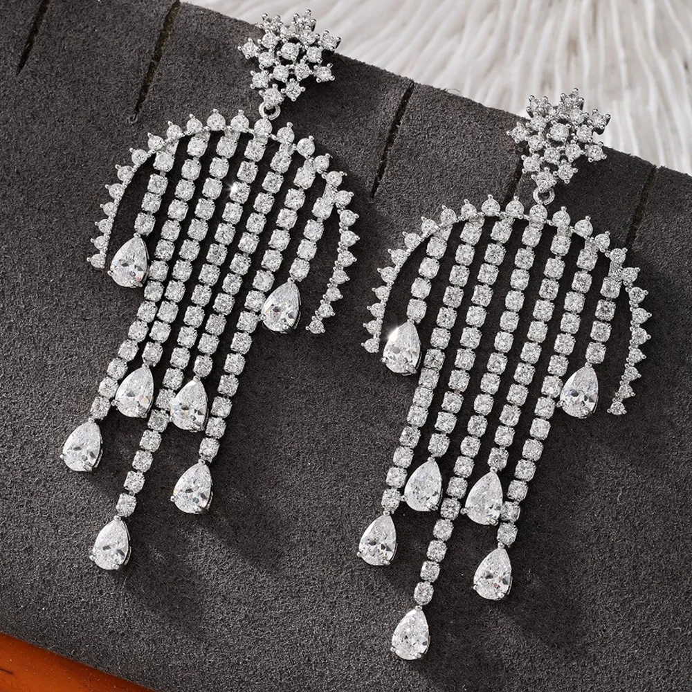Famous Tassels Drop Earrings for Women Wedding Cubic Zircon Fashion Engagement Party Jewelry