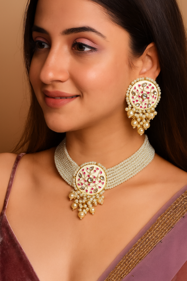 Indian Bollywood Gold Plated Enameled Choker Bridal Necklace Earrings Jewelry Set