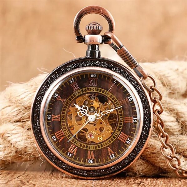 Vintage Skeleton Hand-winding Mechanical Pocket Watch for Men Women - Image 2