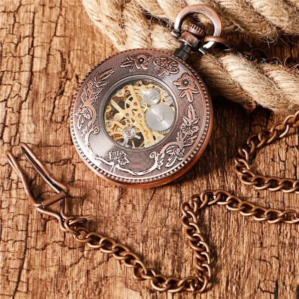 Vintage Skeleton Hand-winding Mechanical Pocket Watch for Men Women