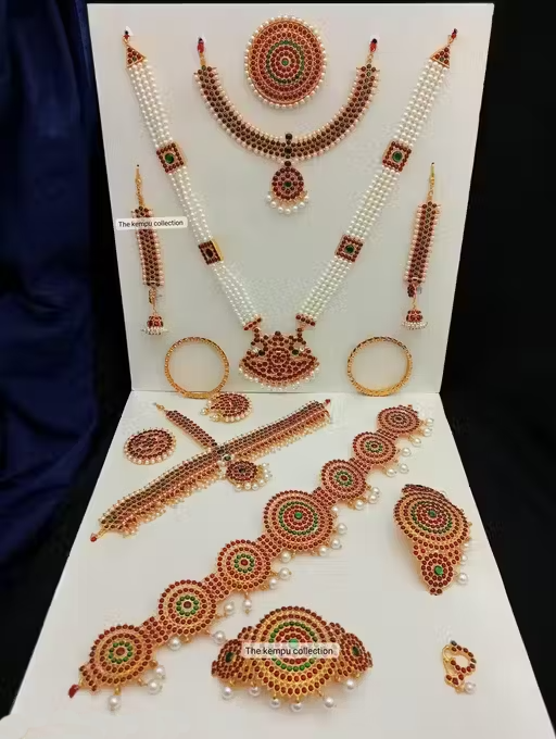 Bharatanatyam Traditional South Indian Gold Plated Full Bridal Temple Jewellery Set
