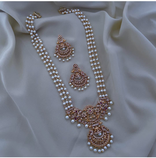 Gold-Plated Pearl Layer Necklace Set with Kundan & Ruby Detailing