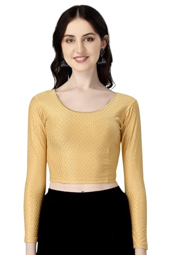 Round Neck Dobby Cotton Lycra Stretchable Elbow Sleeve Readymade Saree Blouse for Women Stylish (Free Size Full Sleeve) - Image 2