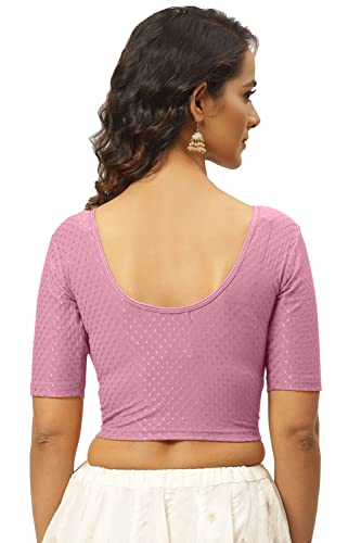 Round Neck Pure Dobby Cotton Stretchable Elbow Sleeve Readymade Saree Blouse for Women Stylish Free Size - Image 3
