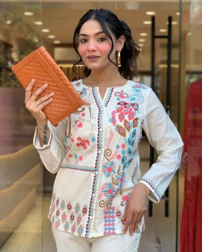 vivajewels Women's Cotton Embroidery Straight Kurti with Pant Set - Image 5