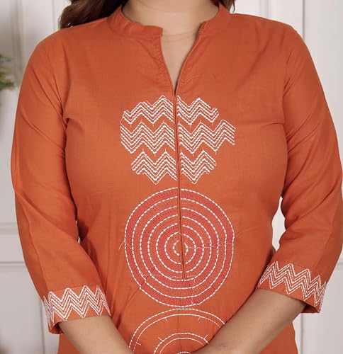 vivajewels Women's Cotton Printed Straight Kurti With Pant and Dupatta Set (DARK Orange-L) - Image 7